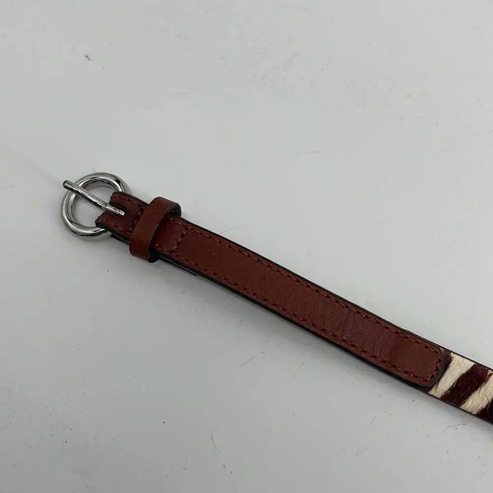 LOFT 100% leather calf hair zebra stripe thin belt sz XS